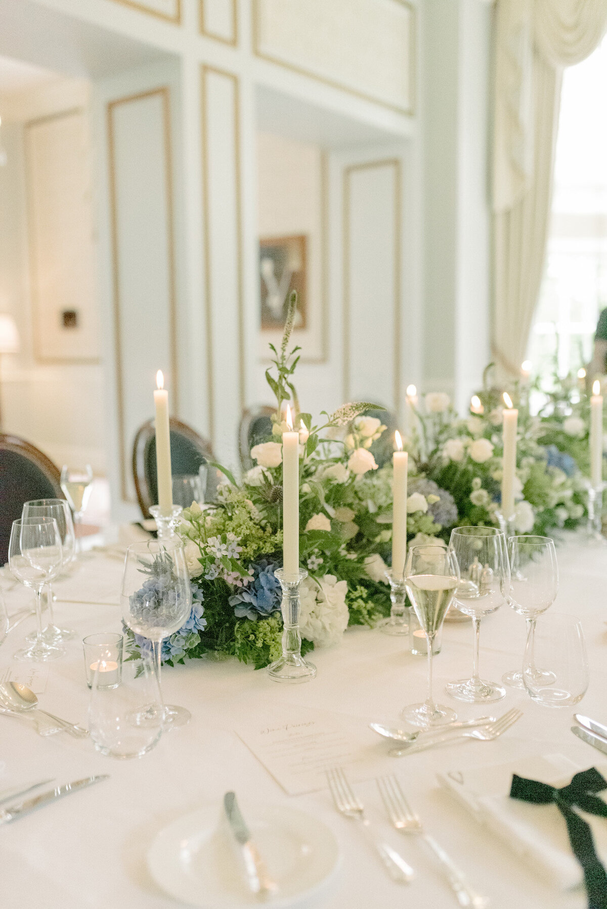 Wedding table design by Wild Burnett at Gleneagles on an intimate black tie wedding day. Image by luxury wedding photographer, Jill Cherry Porter.