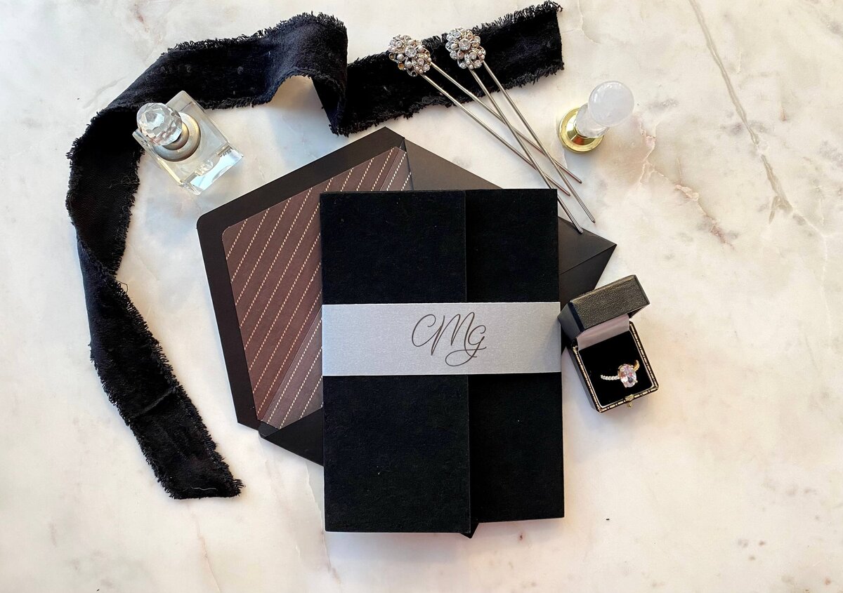 black-velvet-pocket-black-envelope-wedding-invitation