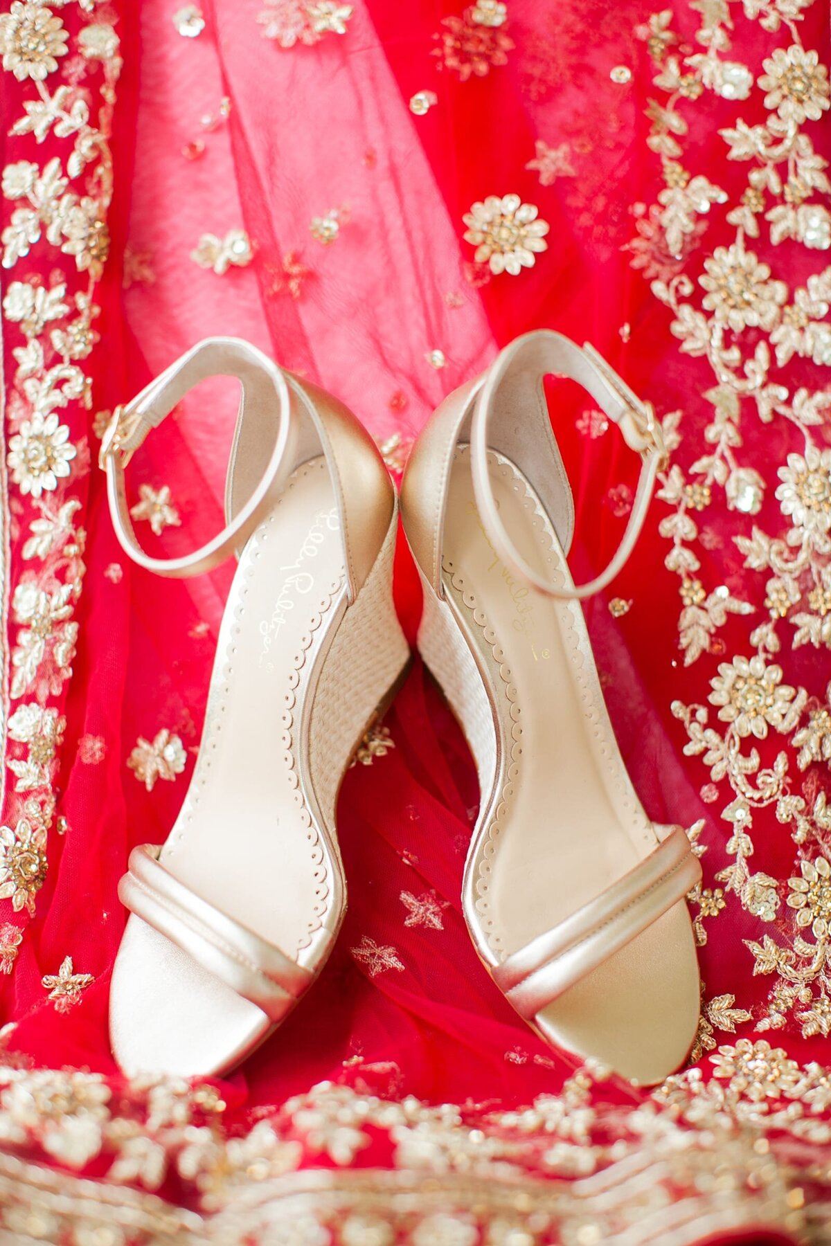 gold-wedding-sandals-red-indian-sari