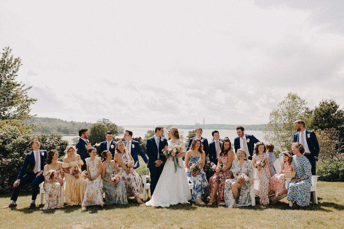 Bridal party at Maine wedding outdoors