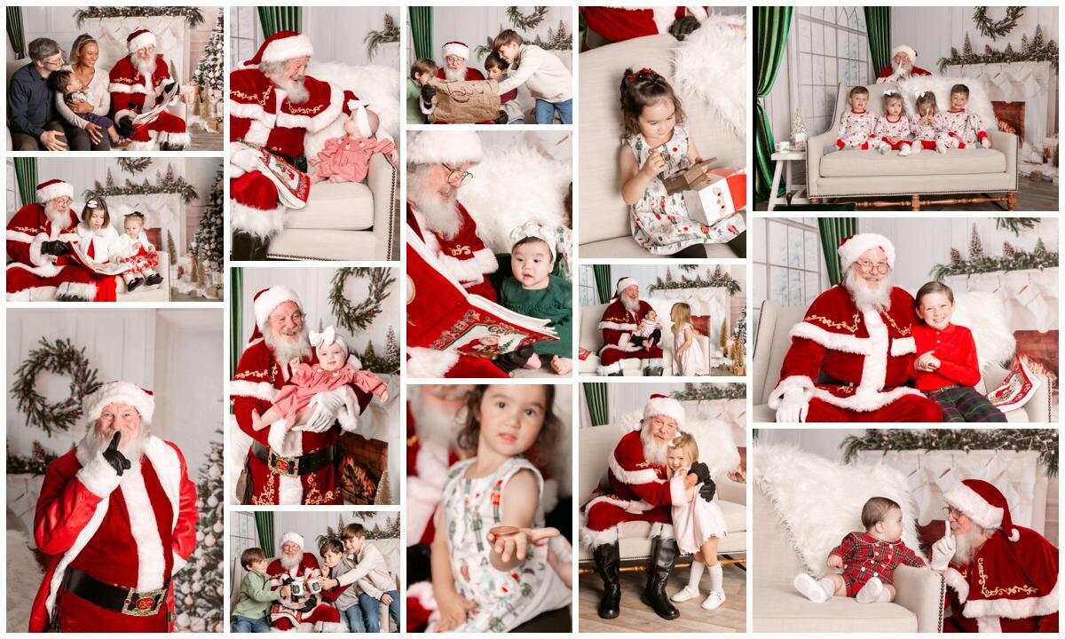 Collage of Santa Pictures in Columbia SC - Christmas Mini Session