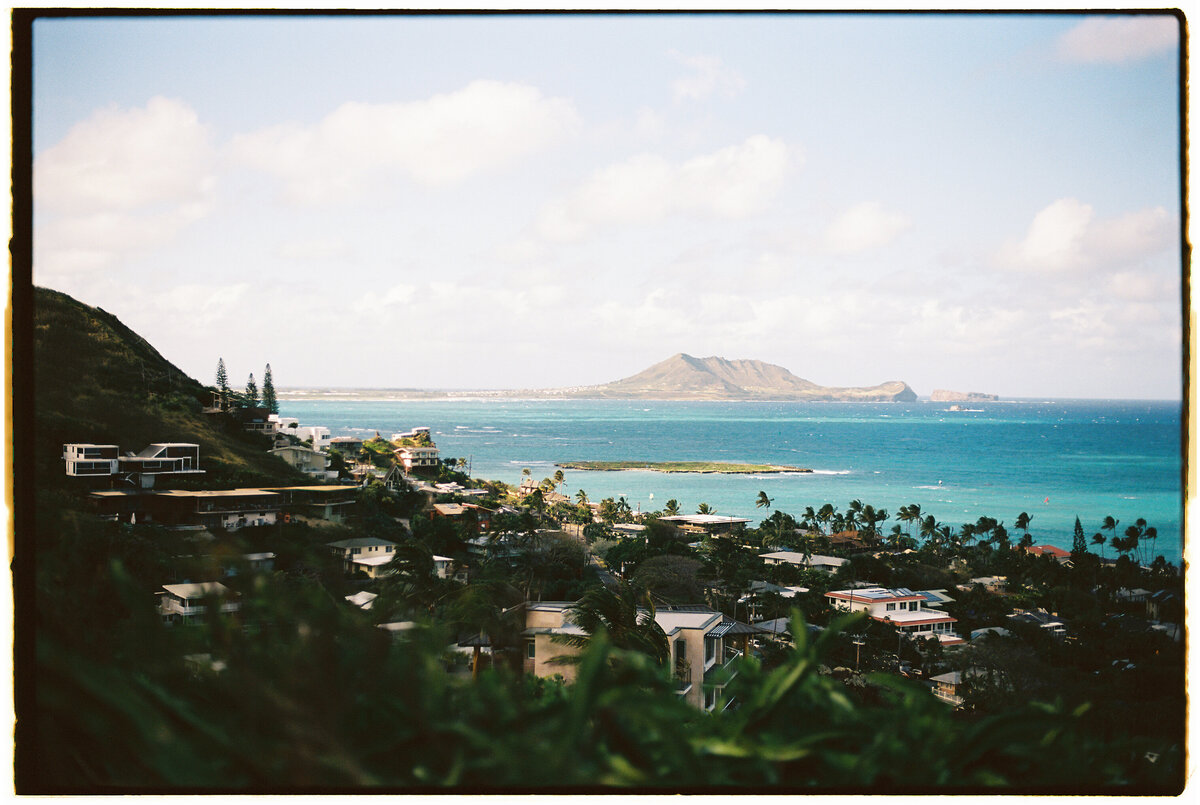 Lanikai hike captured on film by Kate Winters Photography, showcasing the natural beauty and serene atmosphere in an authentic, documentary style.