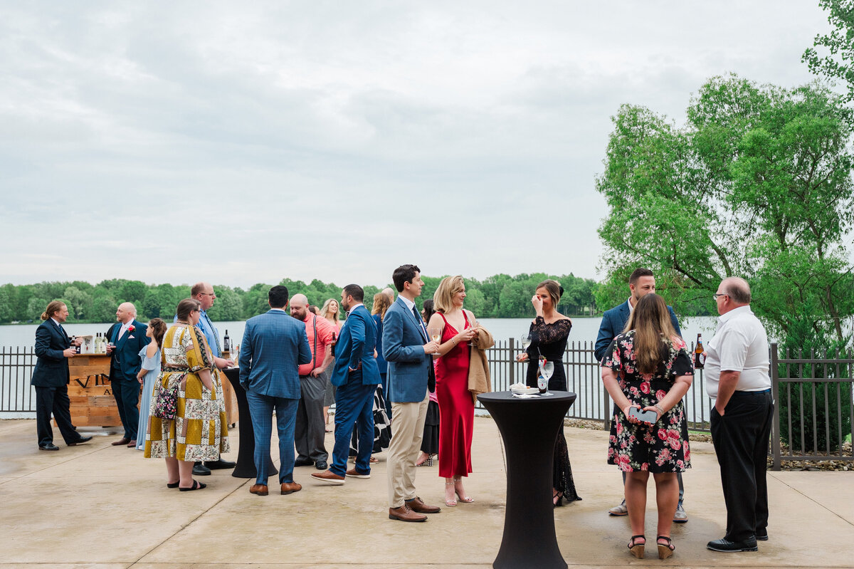 cocktail hour overlooking pine lake at the event center in columbiana ohio
