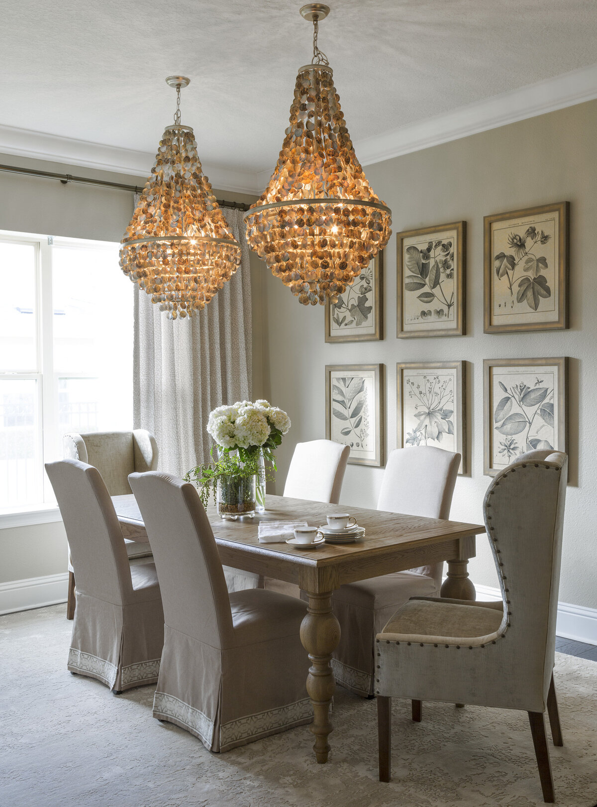 Modern Beige Color Dining Chairs and Wooden Table