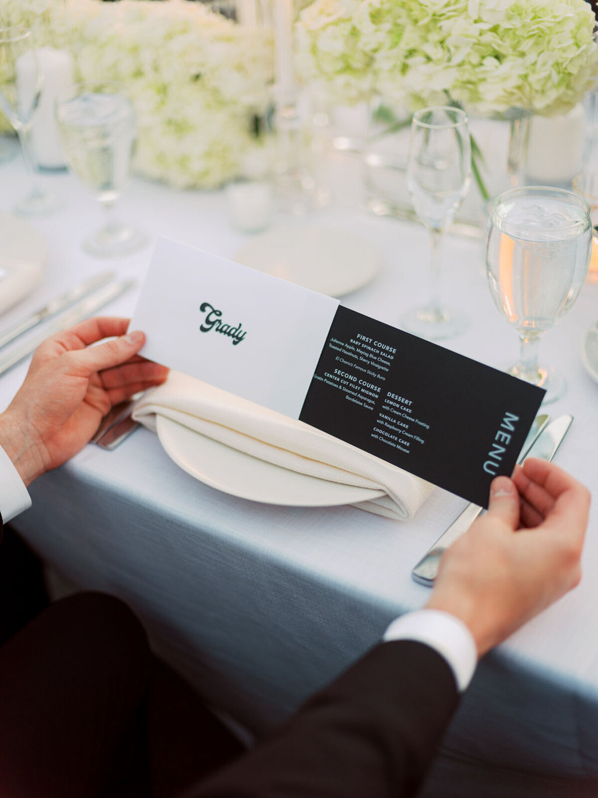 phoenix-black-white-wedding-retro-menu-place-setting
