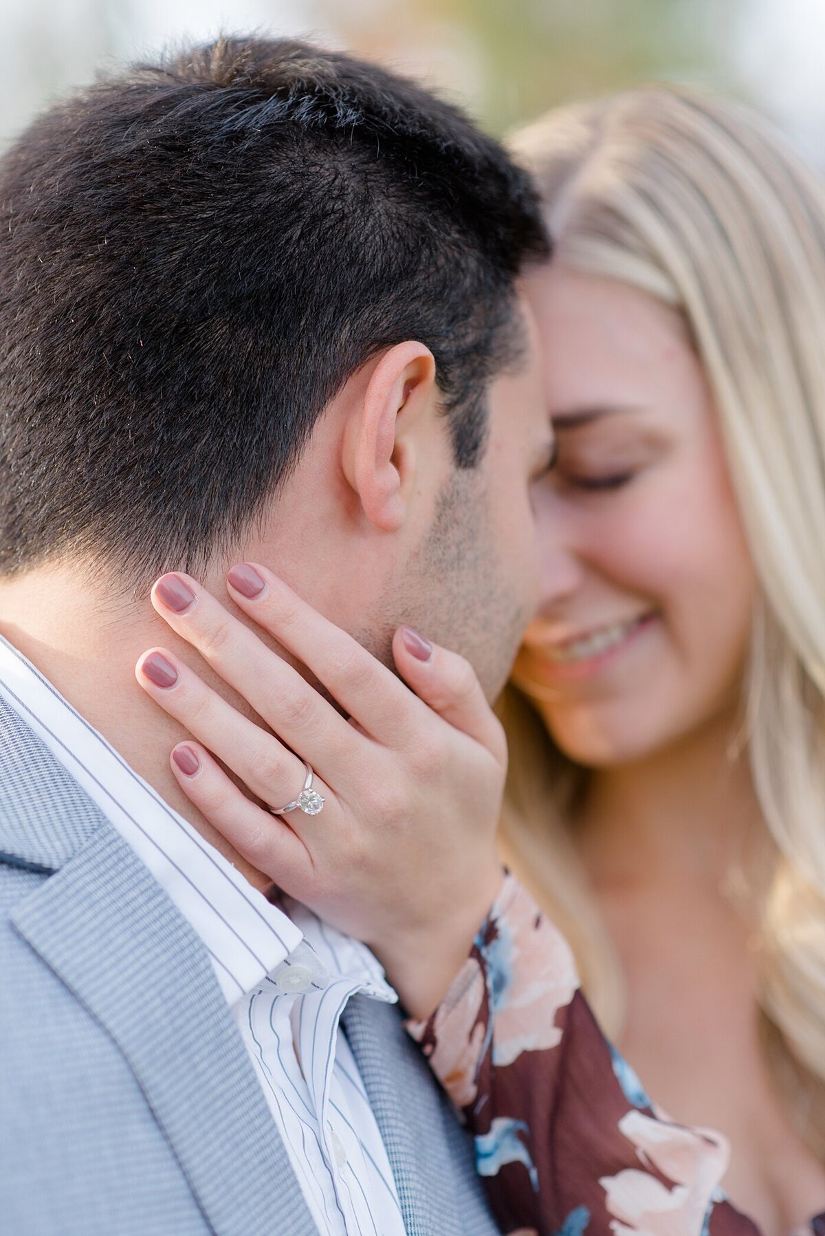 Engagement ring at Franklin park engagement session taken by Columbus, Ohio wedding photographer