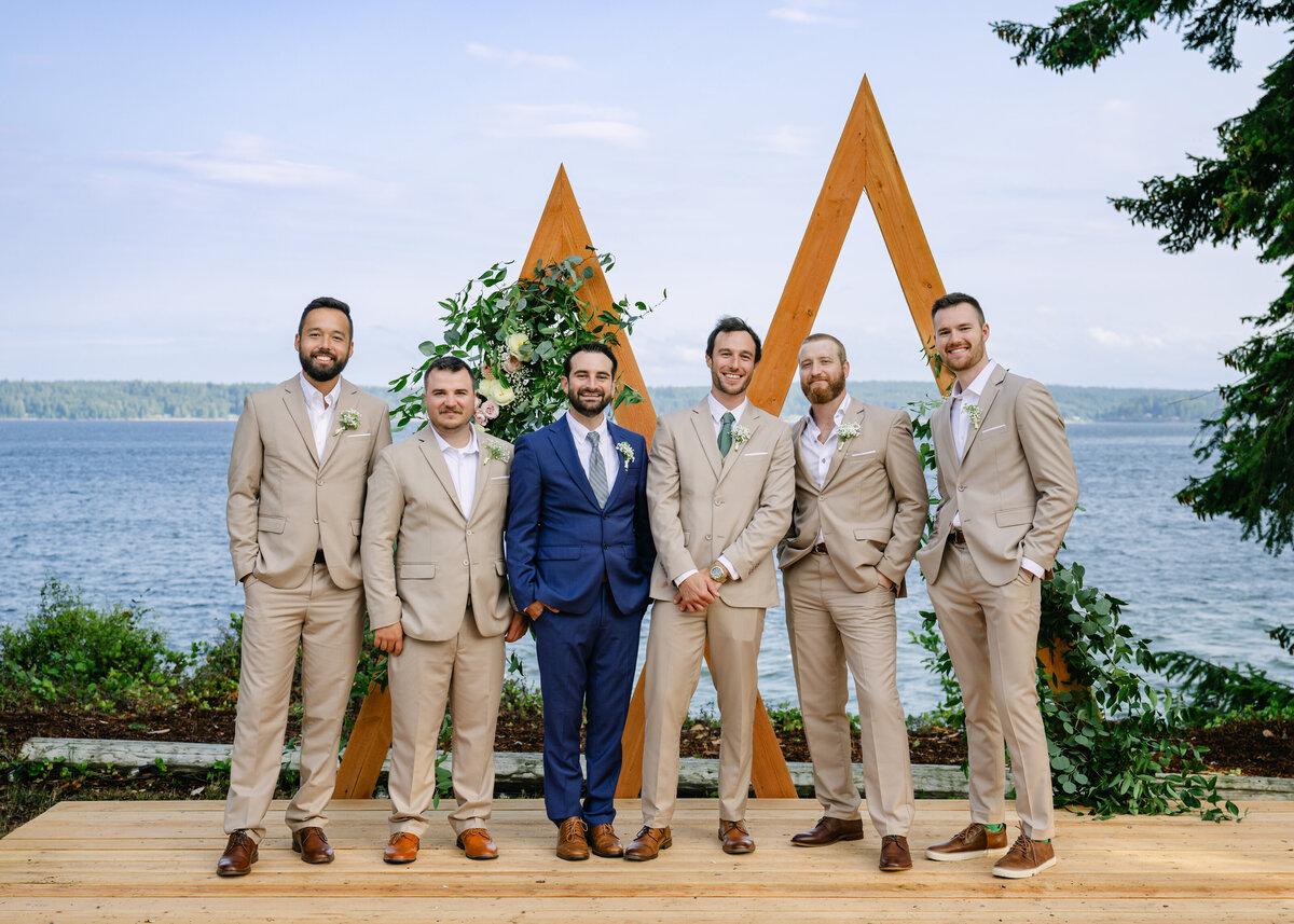 groom with groomsmen portrait washington waterfront