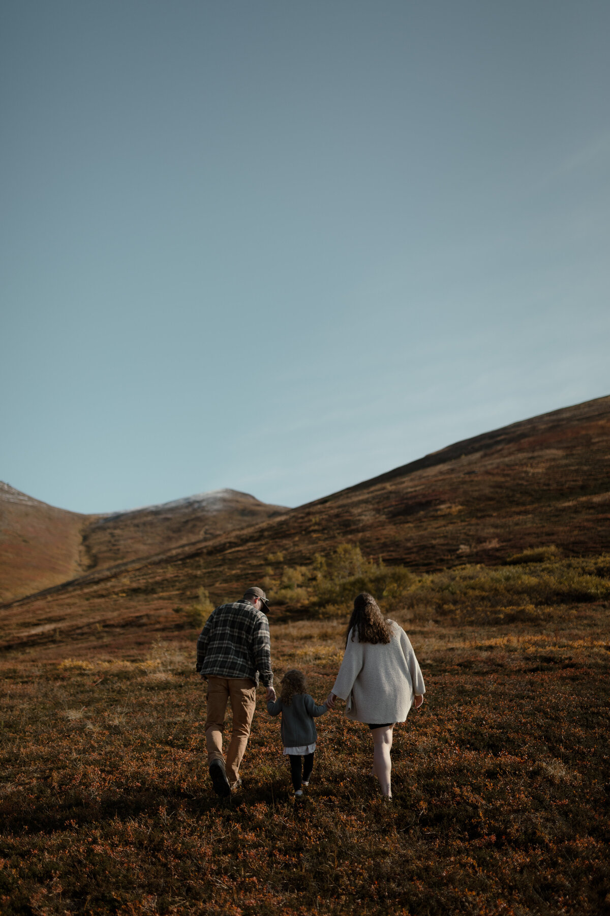 Family walking in mountains