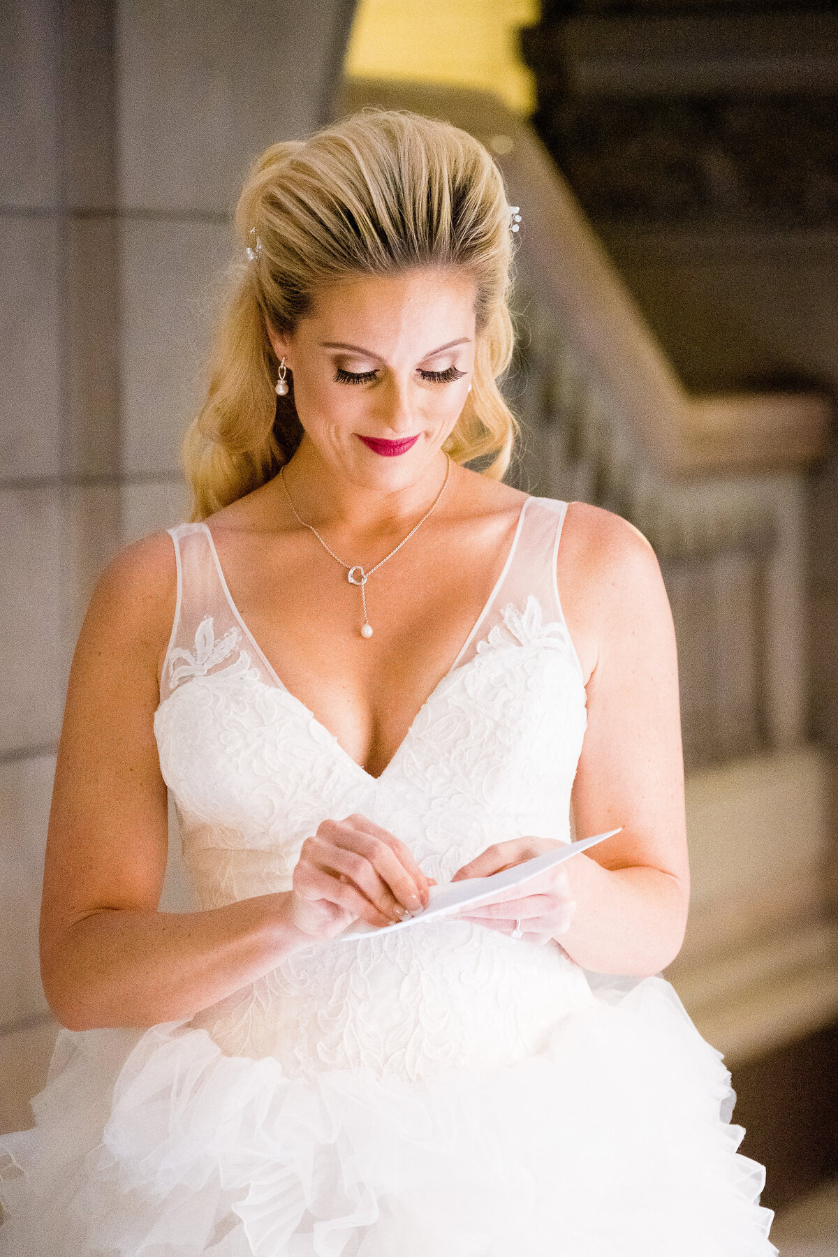 bride reading the grooms letter to her before she gets married in pittsburgh