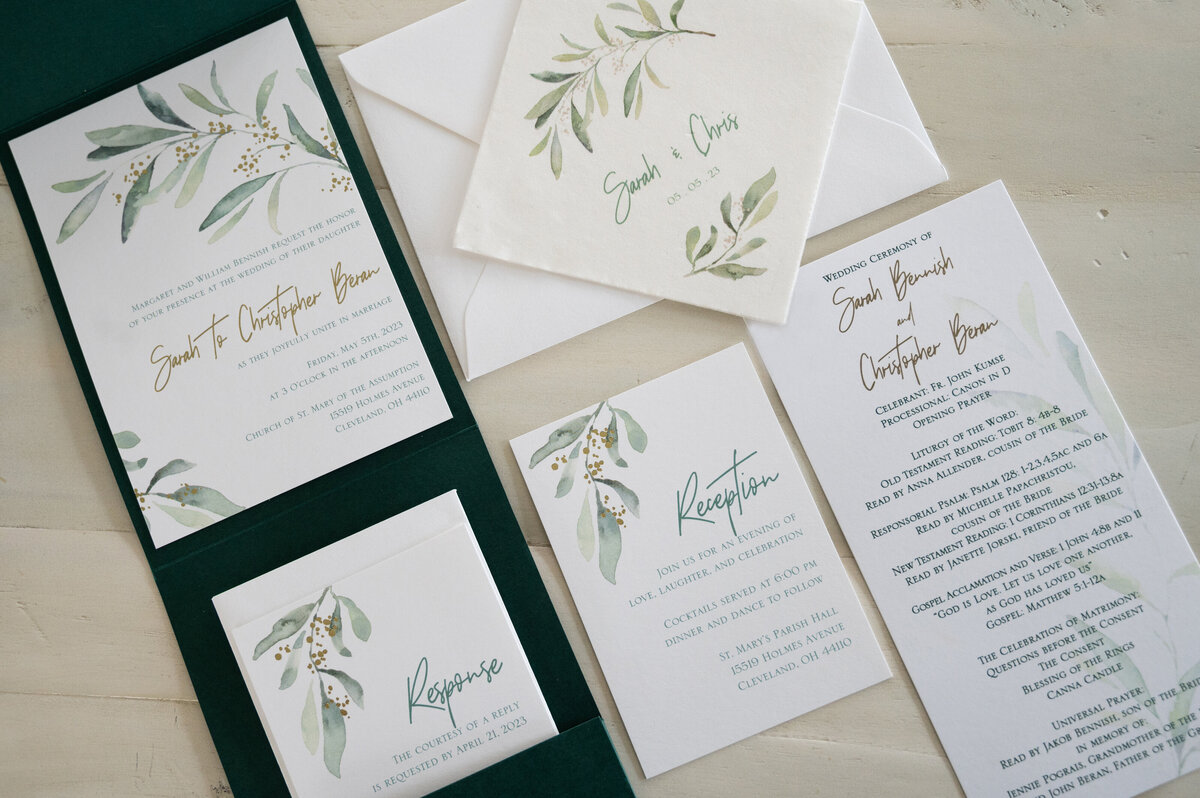 Wedding invitation suite with pocket  gold accents