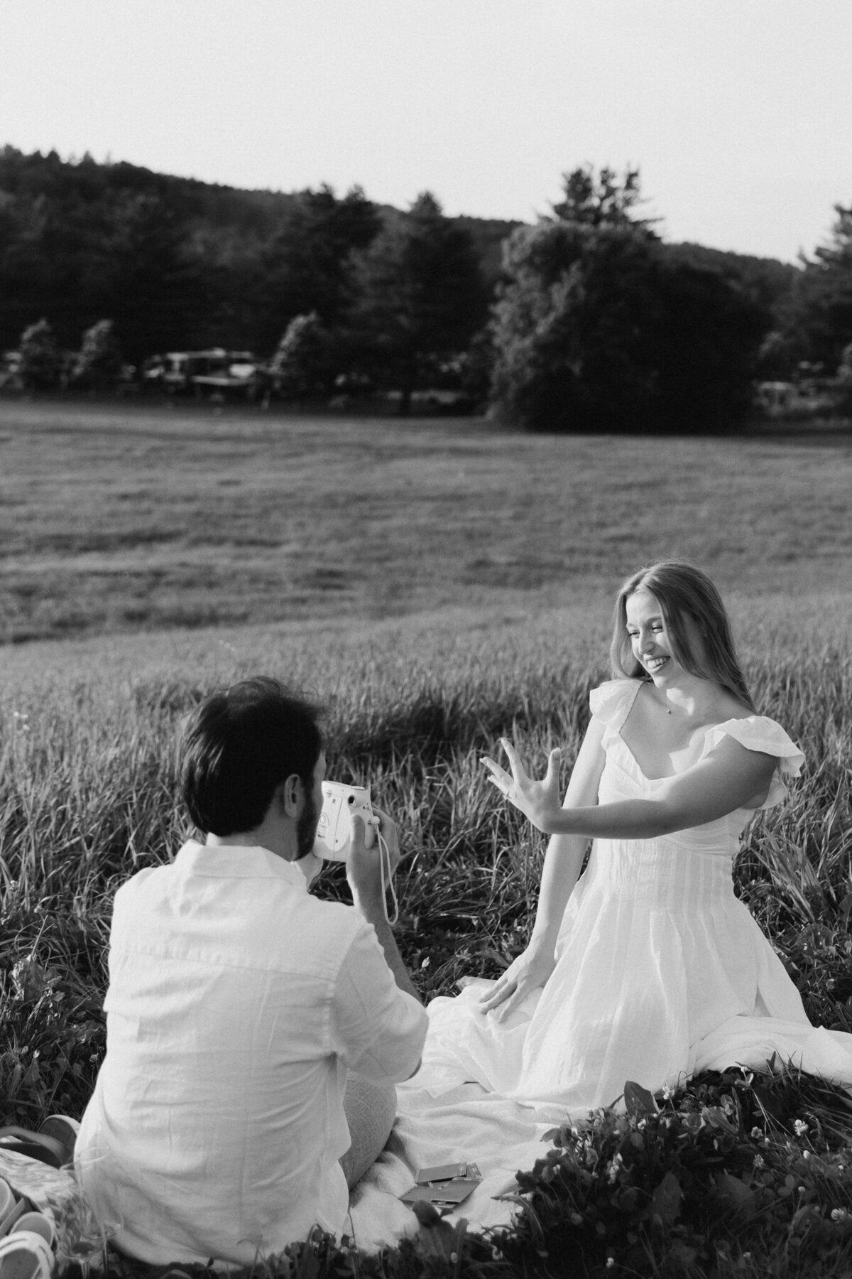 Engagement Vermont Photographer | Sincerely Liz Photography Documentary Wedding, Engagement, Elopement, Maternity and Newborn Photographer in New England | Groom photographs bride at a New England mountain for their engagement session