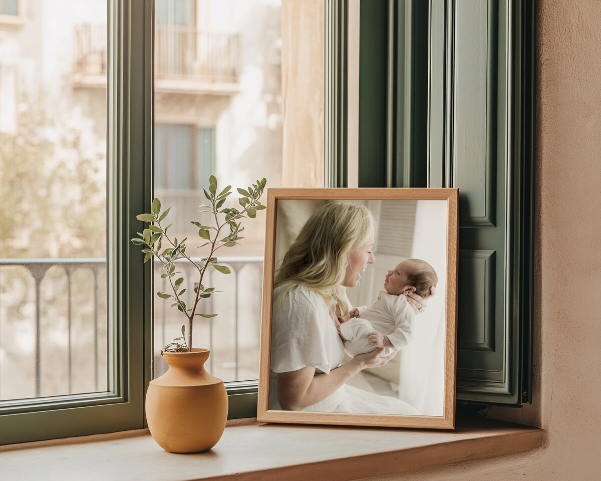 framed photo of mom holding newborn baby boy cleveland family photographer