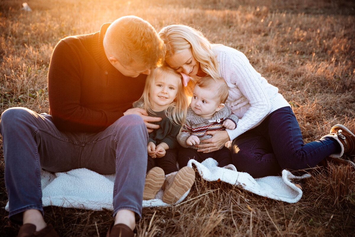 Sunset Family of four in a field