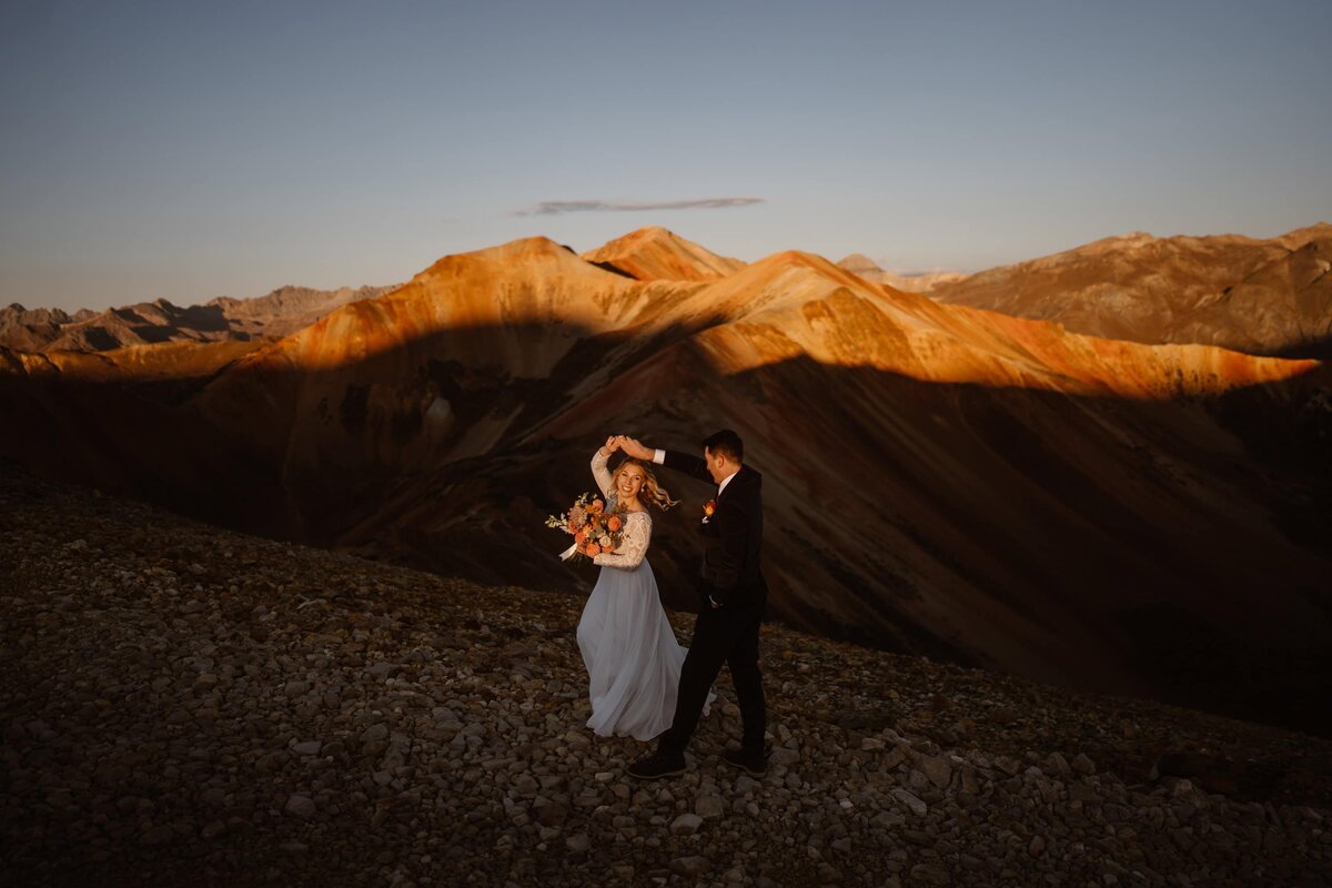 Couple dancing in the San Juan Mountains of Colorado on their wedding day