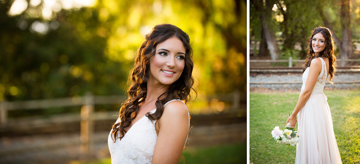 Old Poway Park wedding photos  bide outside smiling