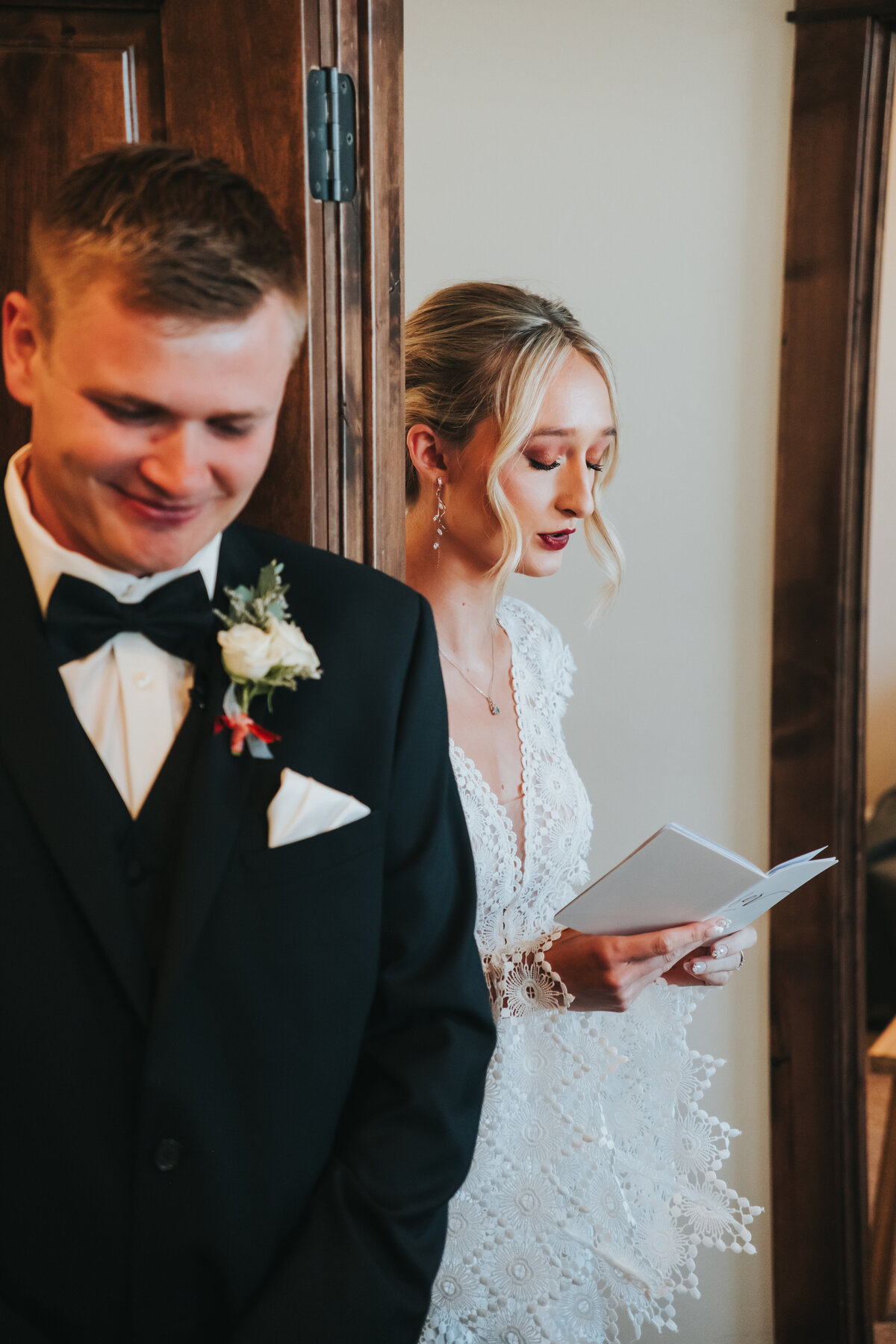 Couple reading letters to each other