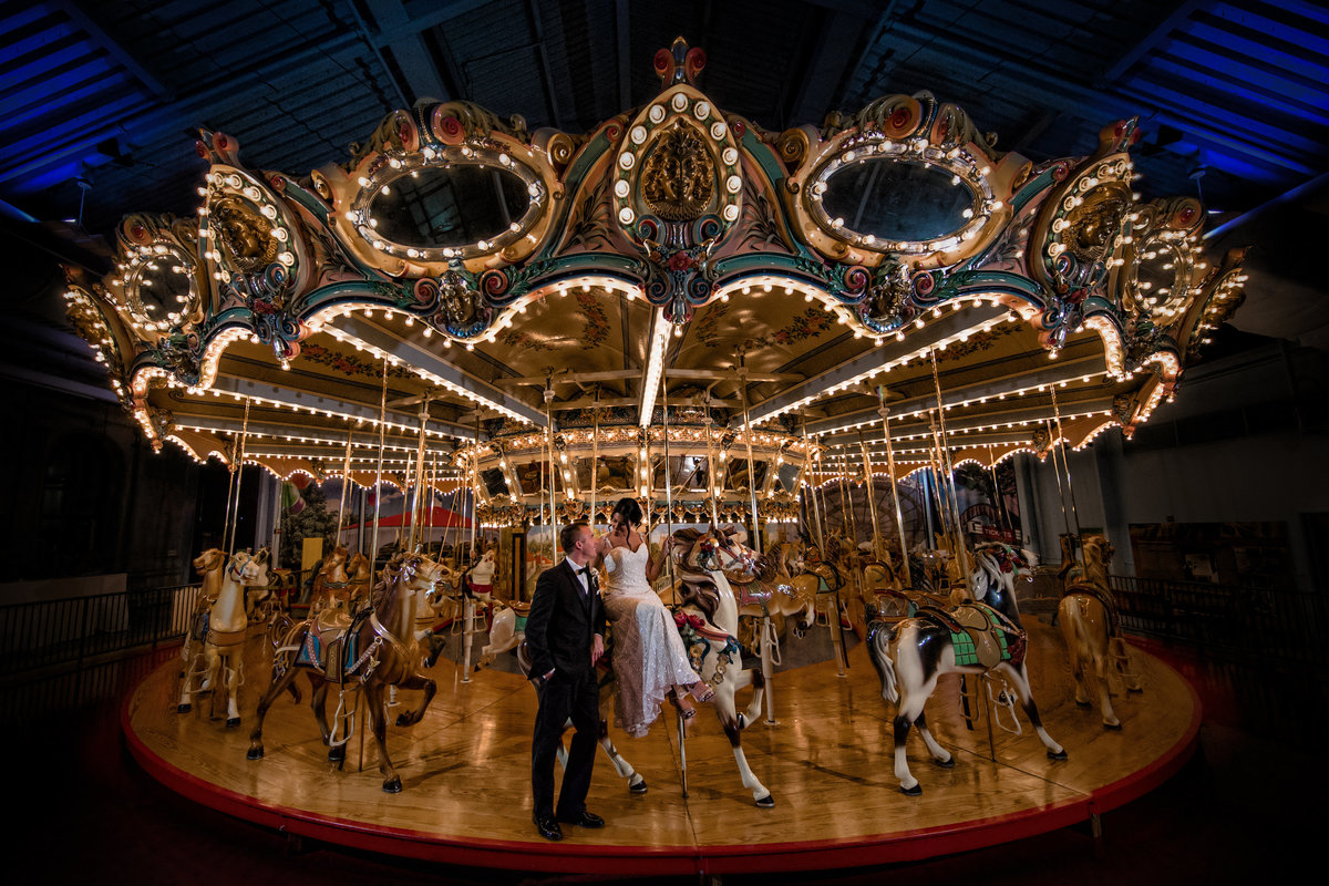 Bride and Groom on Carousel