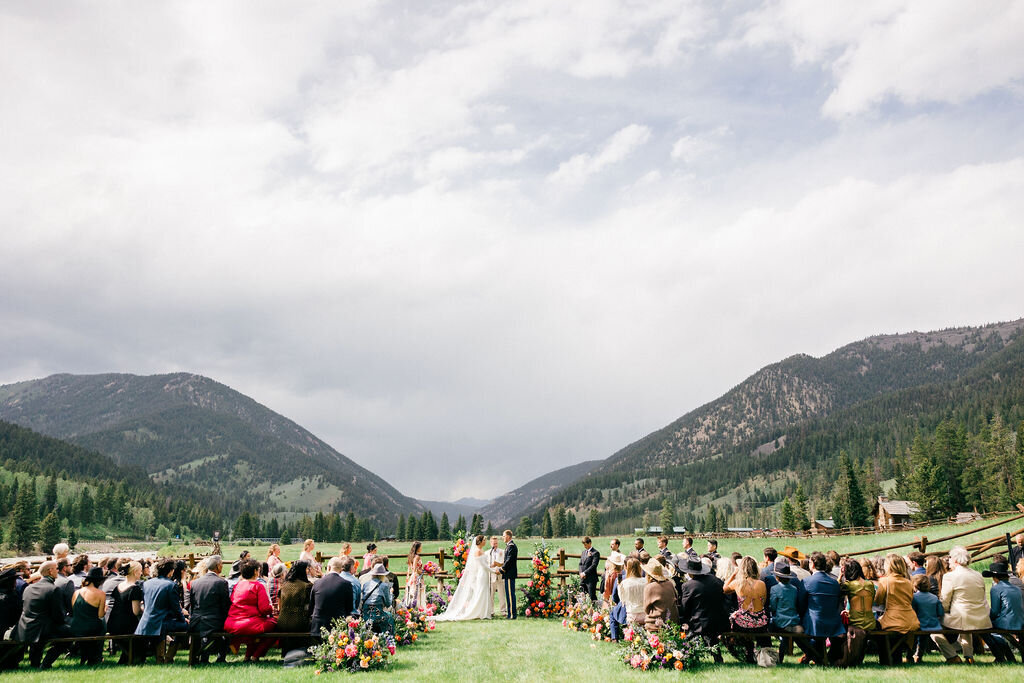 Outdoor wedding ceremony in Big Sky Montana at 320 Guest Ranch