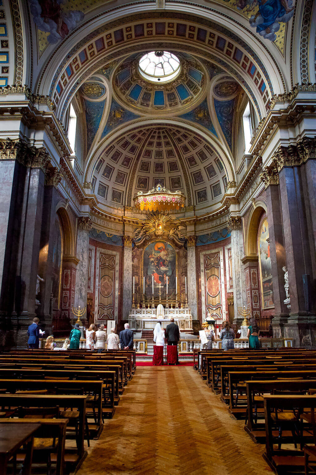 Inside the oratory during a wedding ceremony