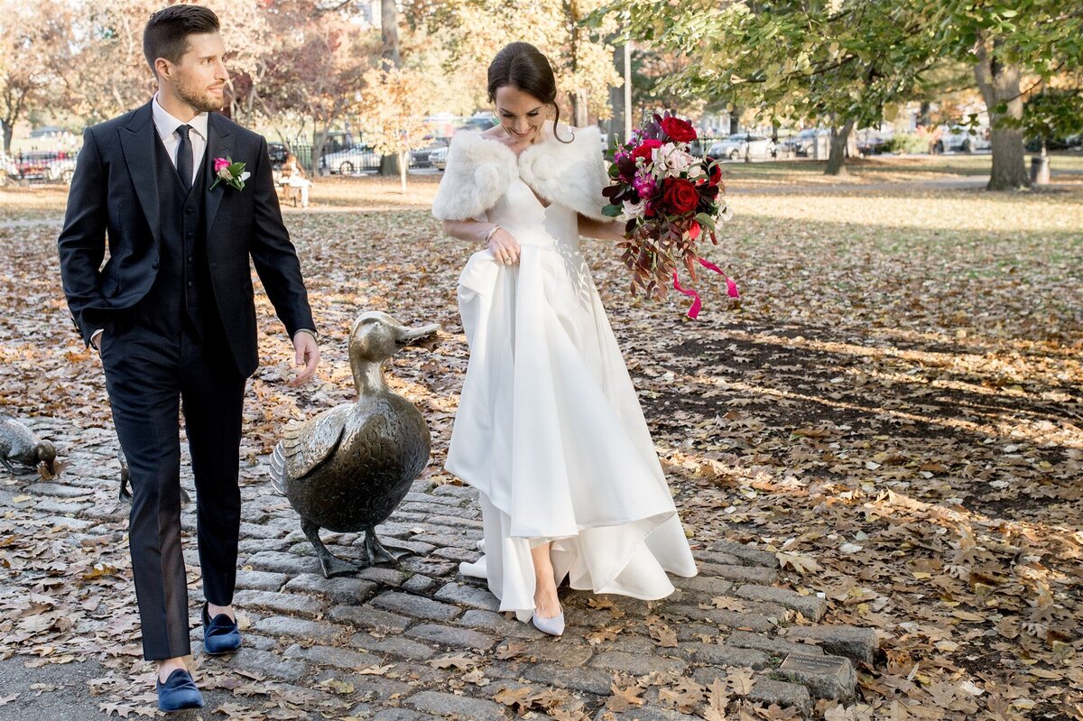 Kate-Murtaugh-Events-Boston-Common-wedding-bronze-ducklings-bride-groom-fall