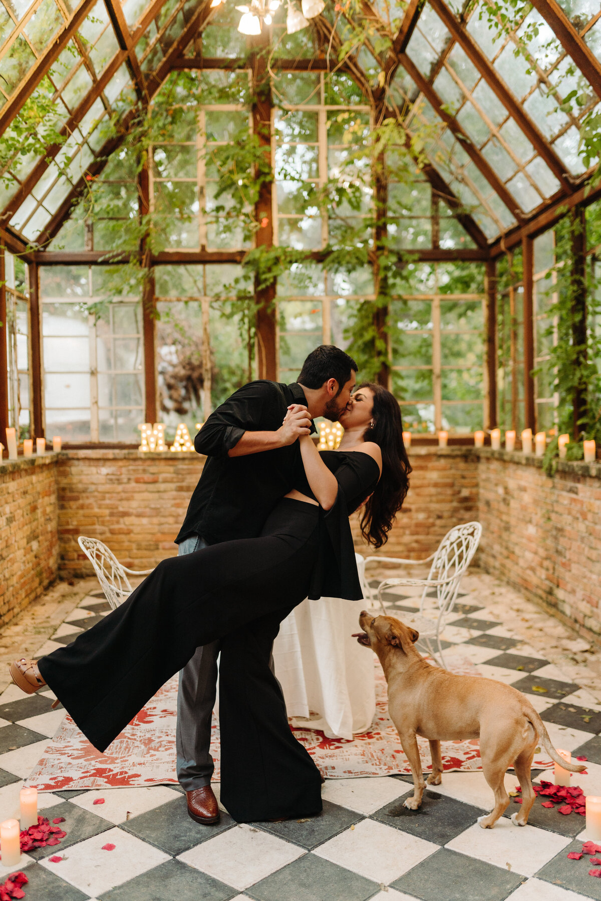 How to plan your proposal in Austin  couple celebrating with dog