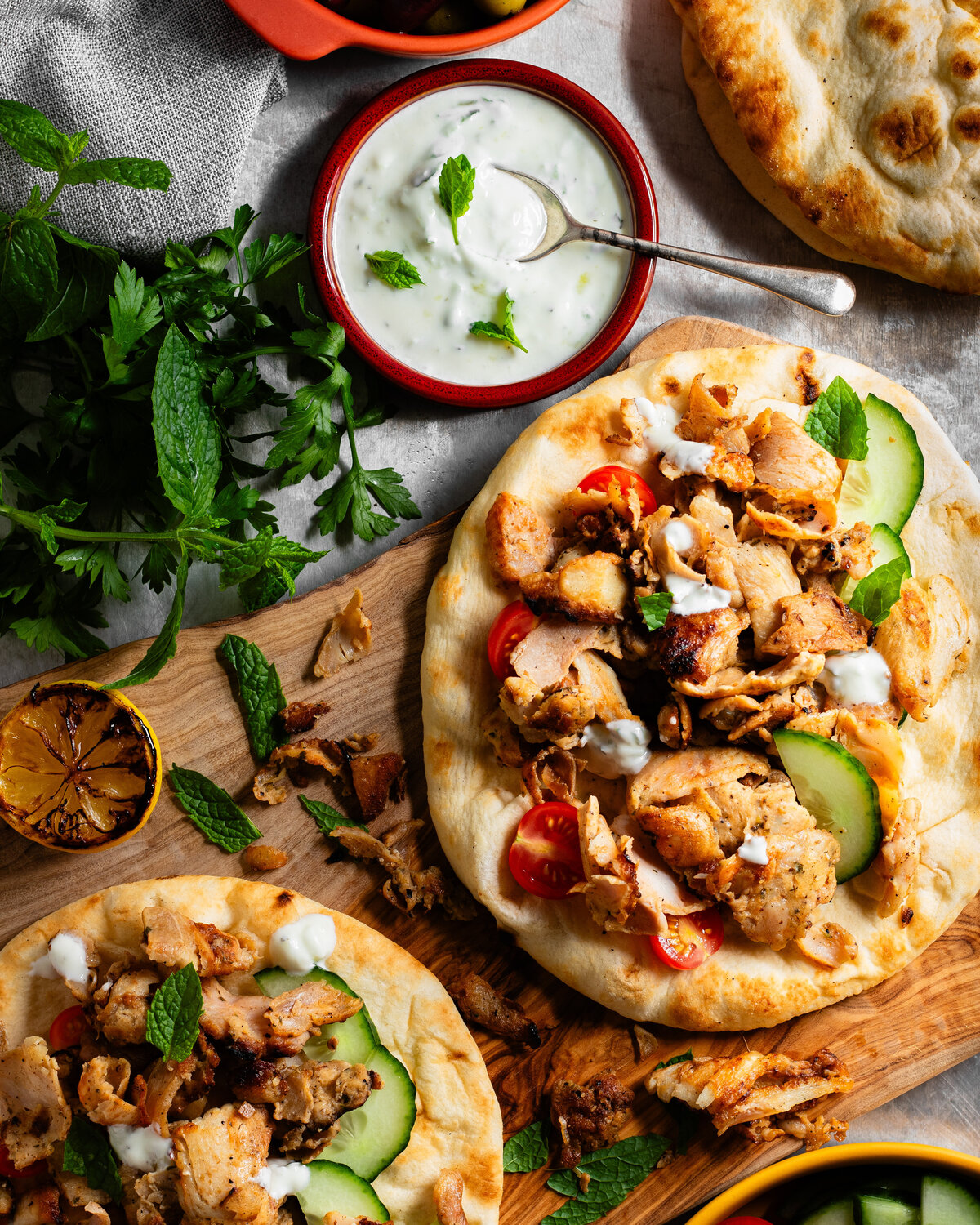 chicken gyros with pitta bread and tzatziki dressing