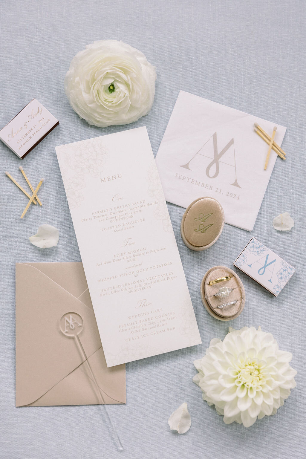 monogram-wedding-napkin-menu-matchbox-cocktail-stick