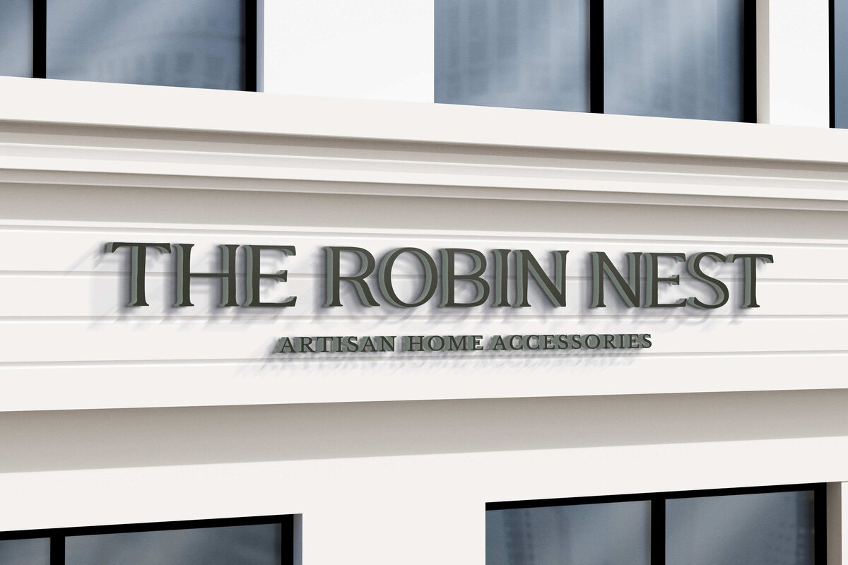 Sophisticated 3D logo signage with serif typography for a luxury artisan home brand, designed to attract refined, design-led shoppers.