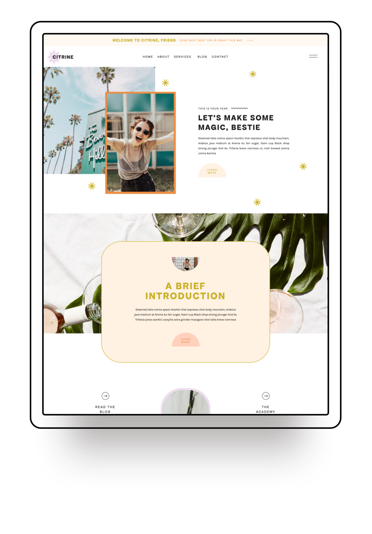 Website template offered for showit template customization Palme Design Co