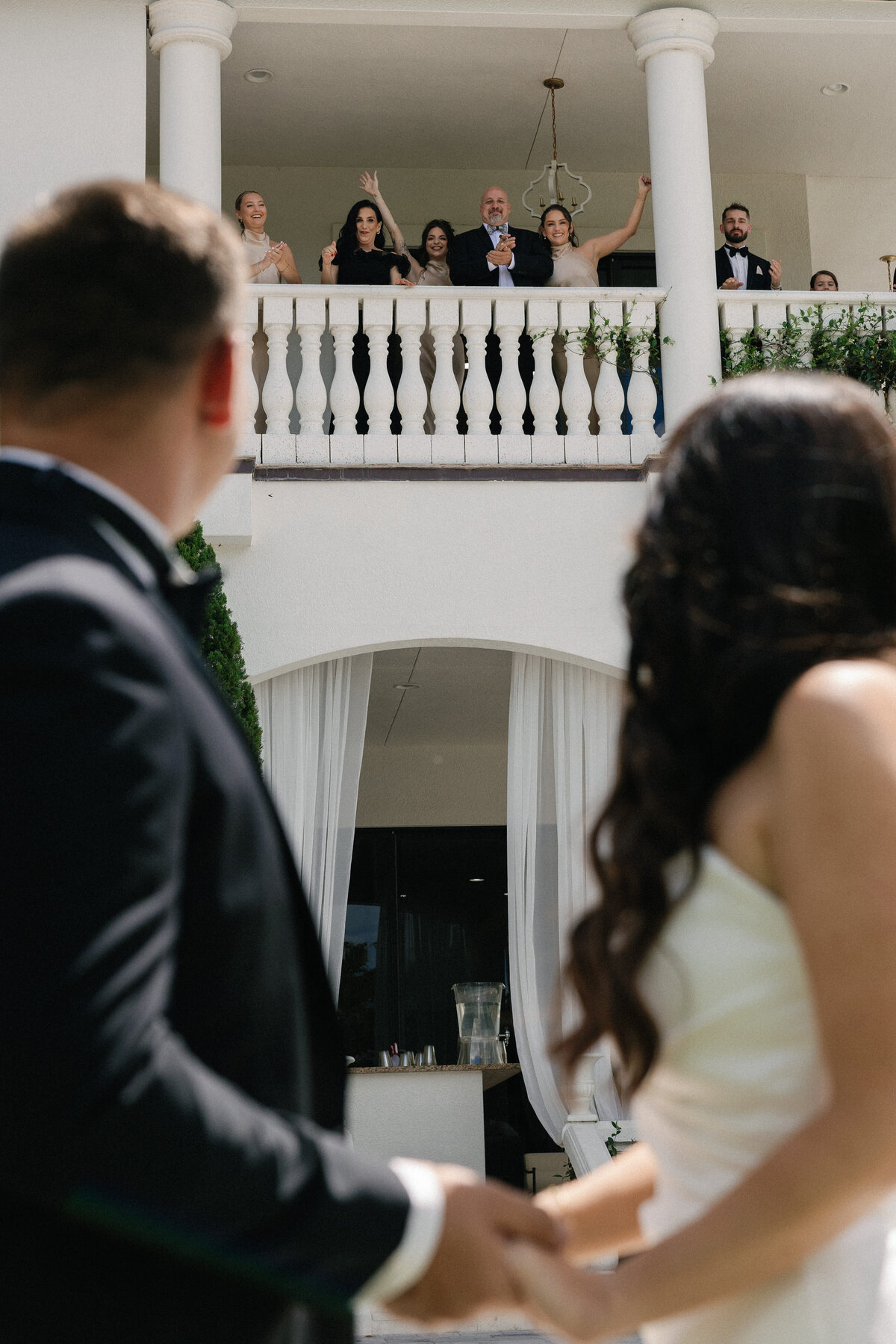 Emotional first look moment between bride and groom at La Casa Toscana