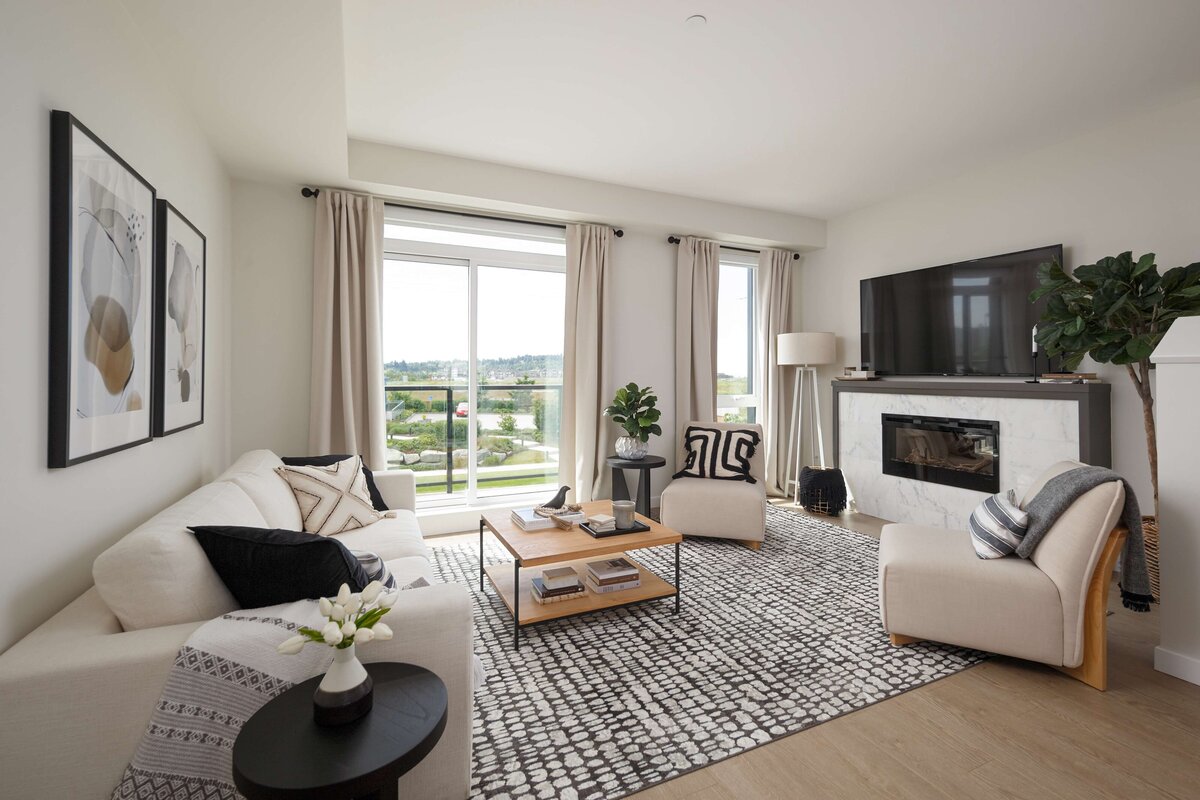 Living room at Tsawwassen Landing display suite