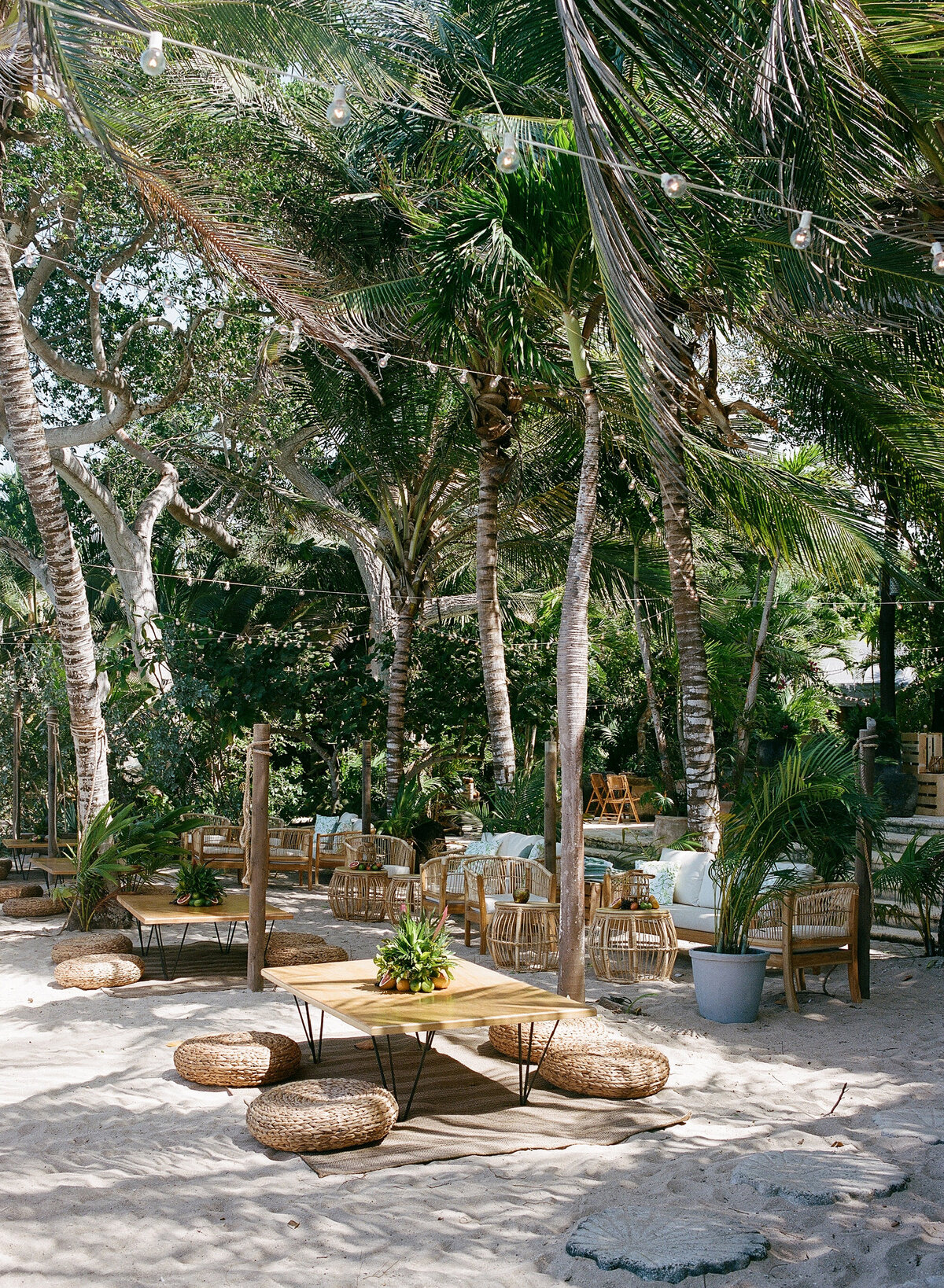lounge furniture at a wedding on the beach in Colombia