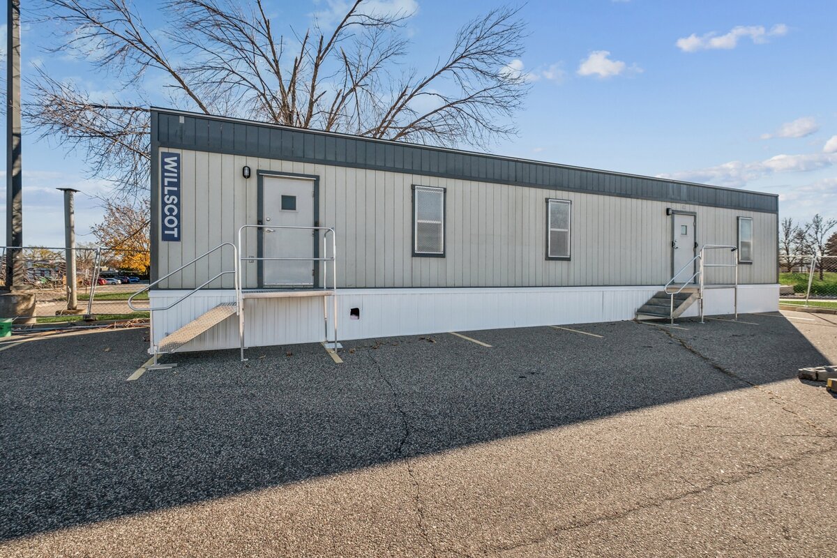 Job site trailer setup for Metro E-Line construction project in Edina, Minnesota