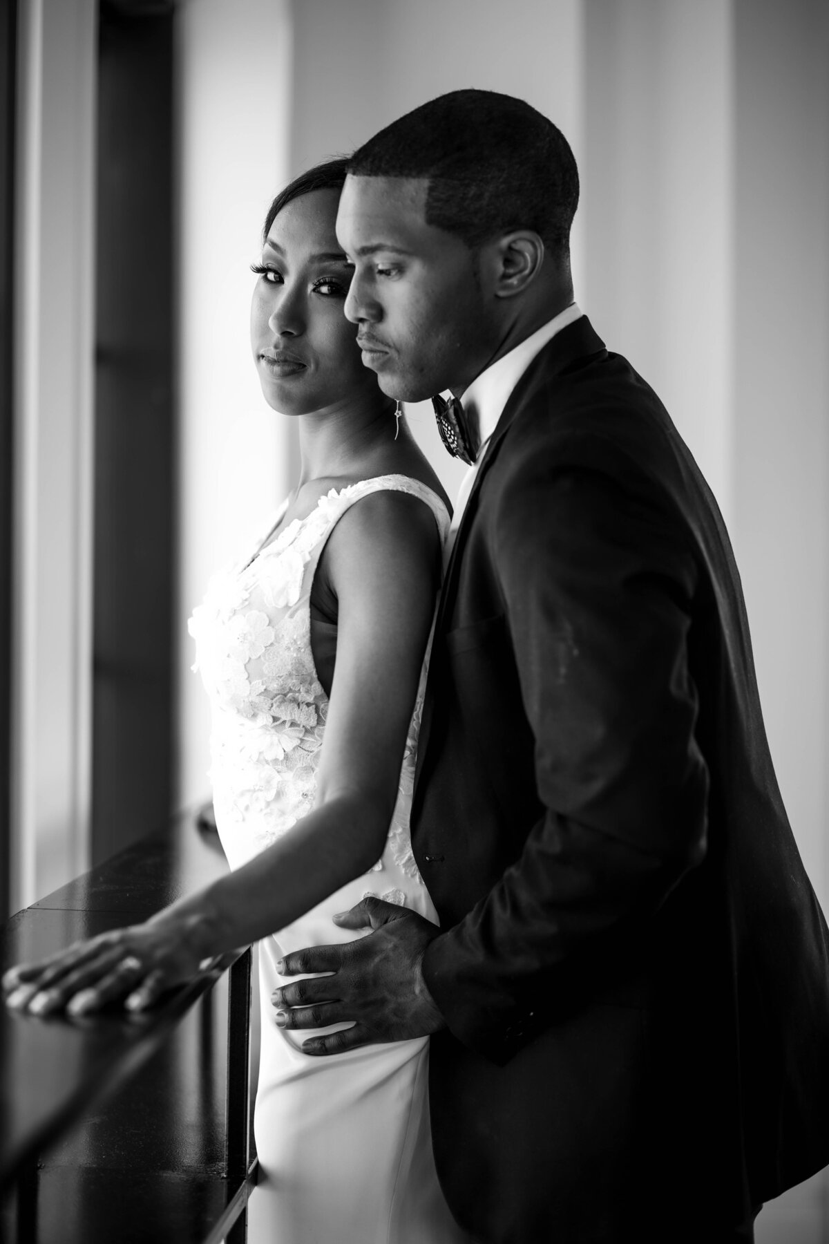 Black-and-white-portrait-of-Bride-and-Groom