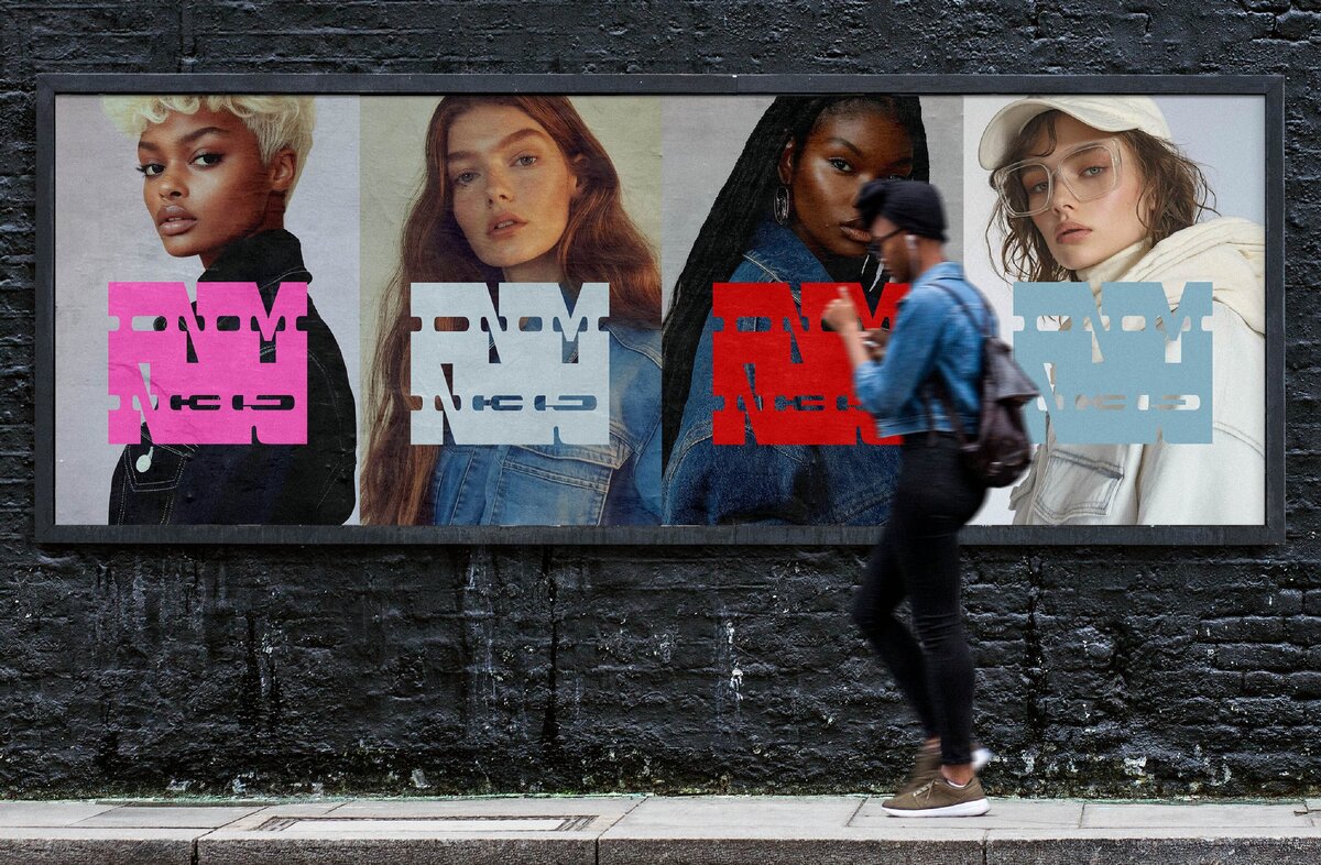 four dnm gen posters on a gray city wall