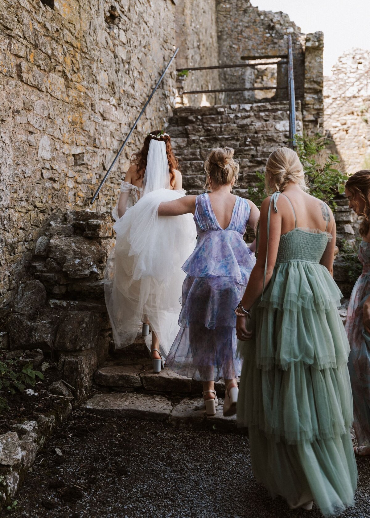 Walking towards the chapel on her wedding day