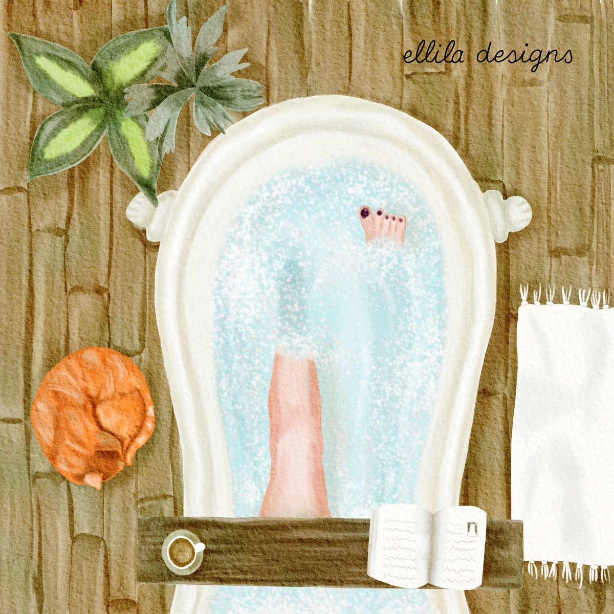 Relaxing bath illustration Ellila Designs