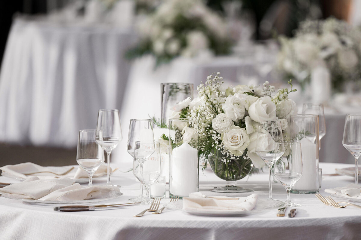 fox and the fleur wedding reception centerpieces with white flowers