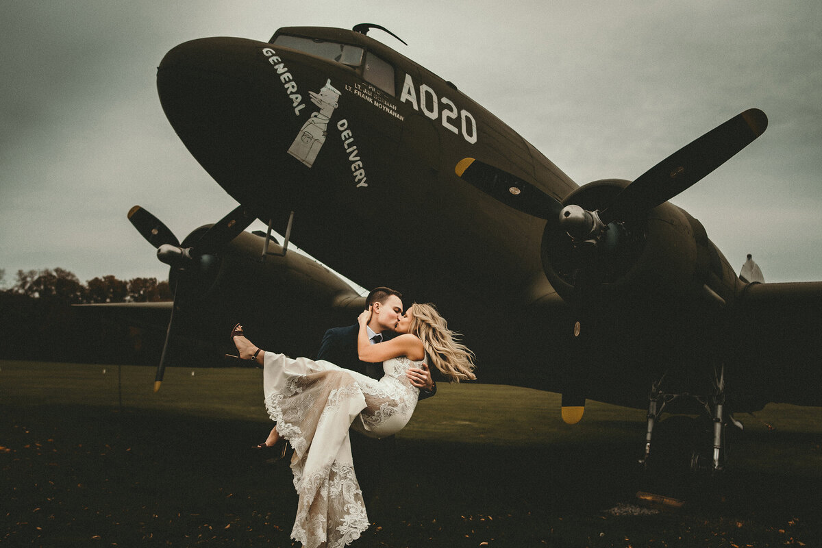 Airplane Wedding Photo at Oshkosh Aviation Museum