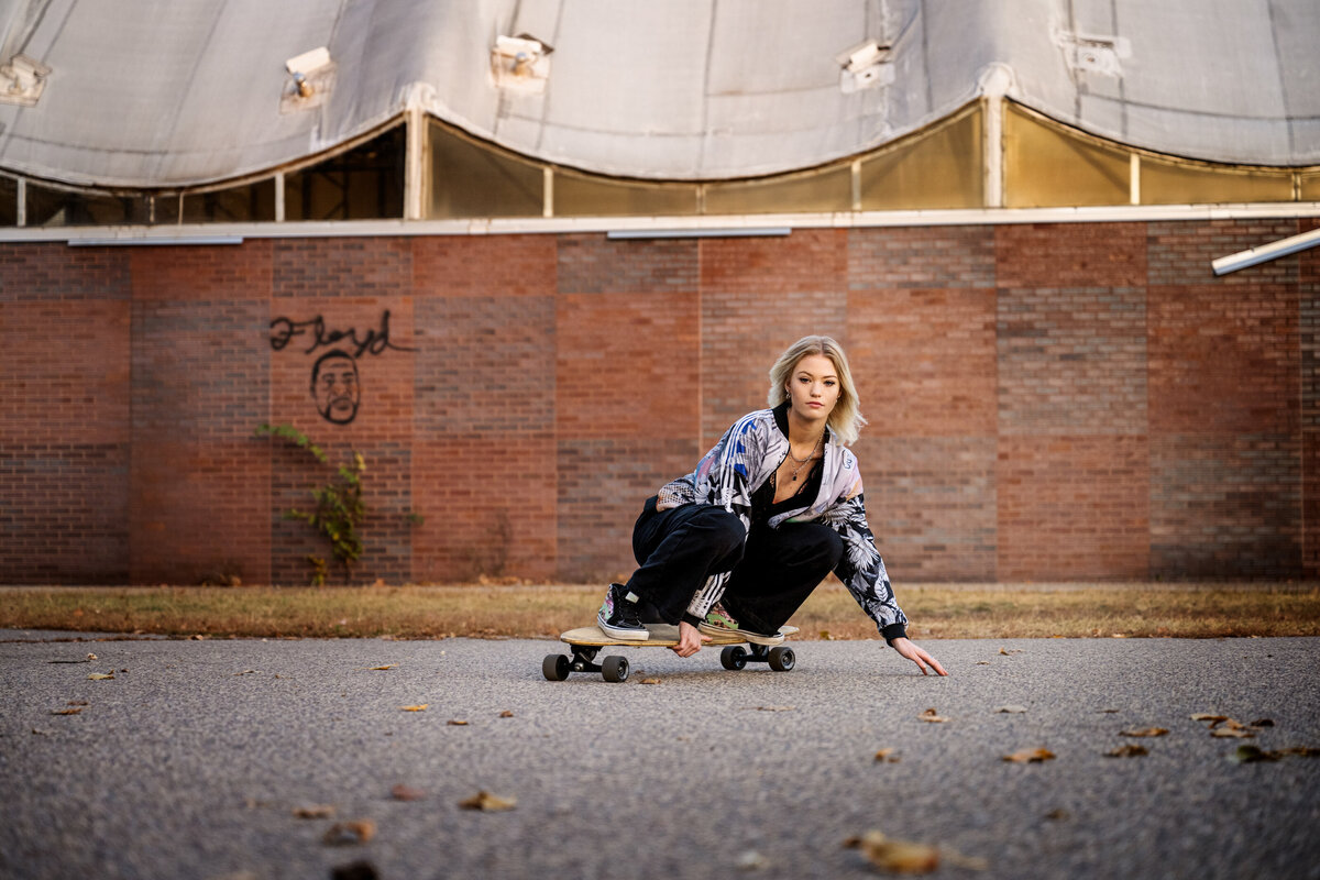 Mounds View Minnesota high school senior  photo of girl skateboarding