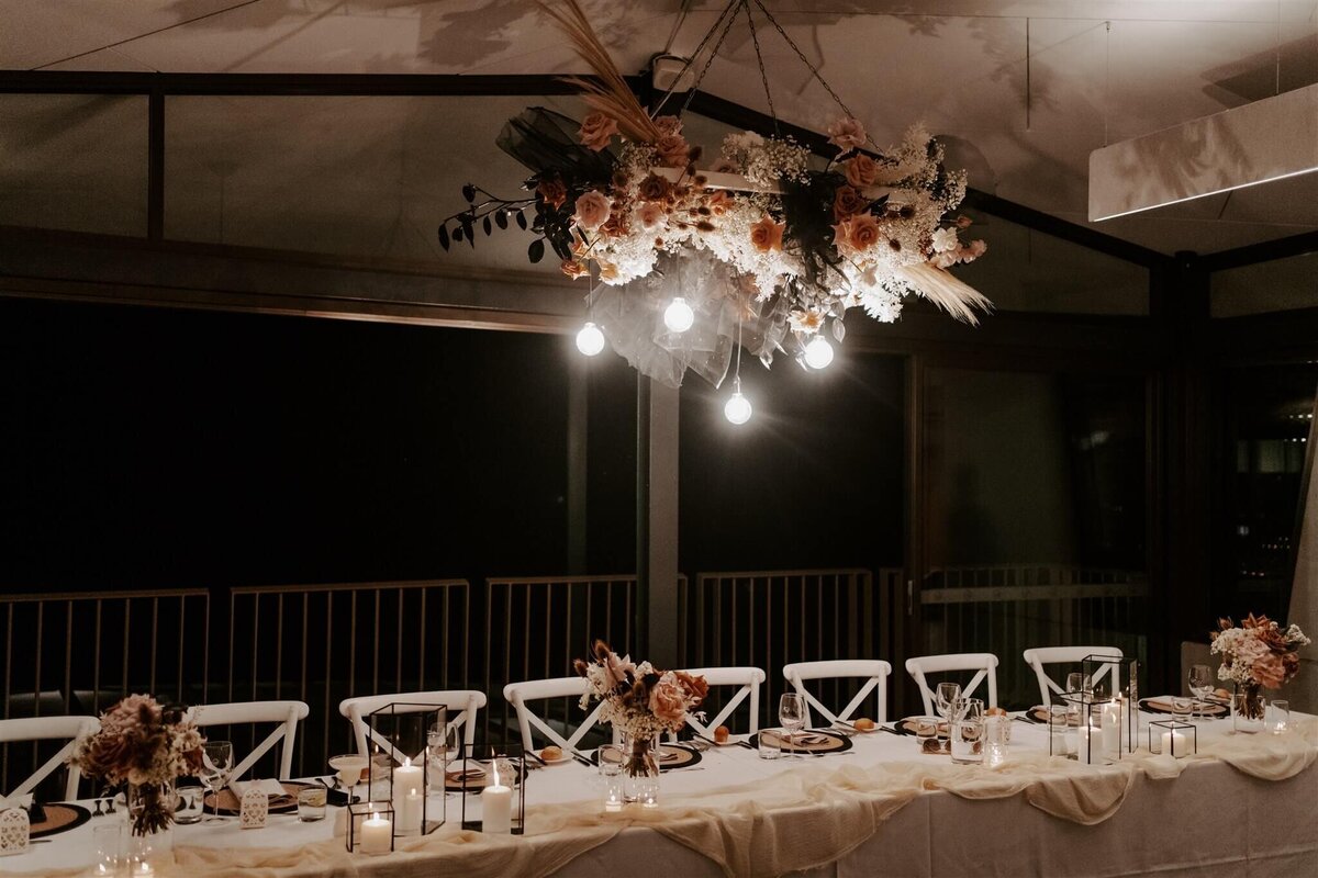 Modern bridal table hanging feature