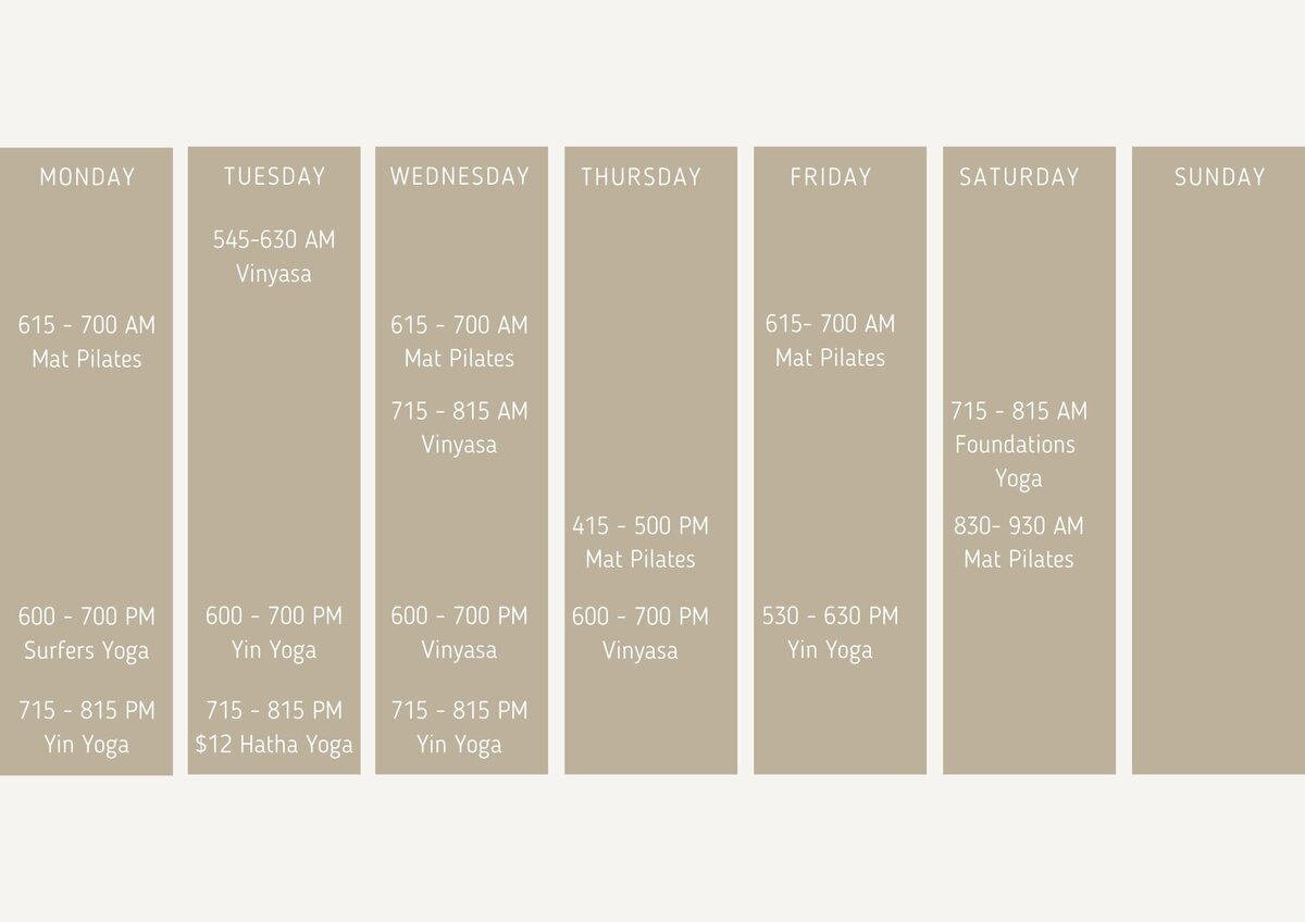 Yoga and mat pilates class time table
