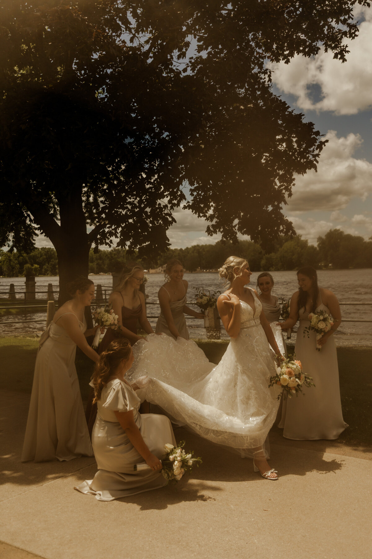 Bride with Bridemaids getting ready photos in Wisconsin