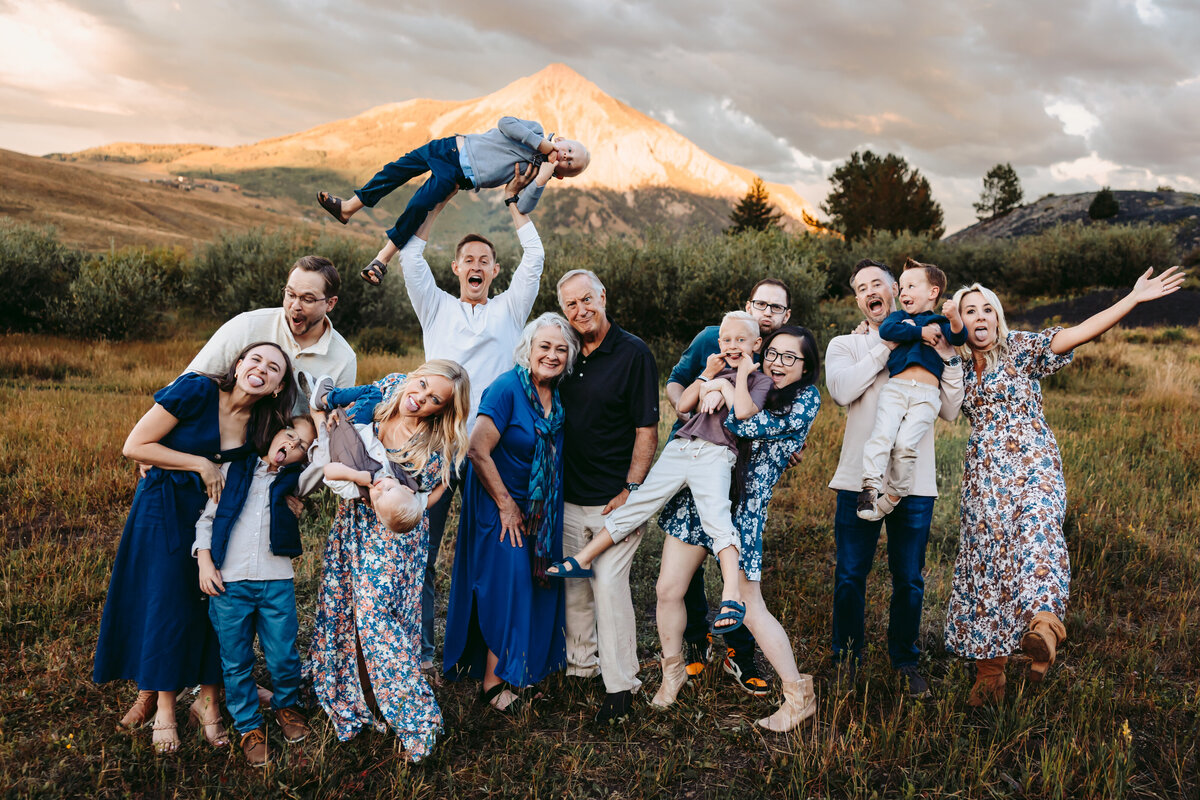 Outdoor family session with Mt. Crested Butte in the background.