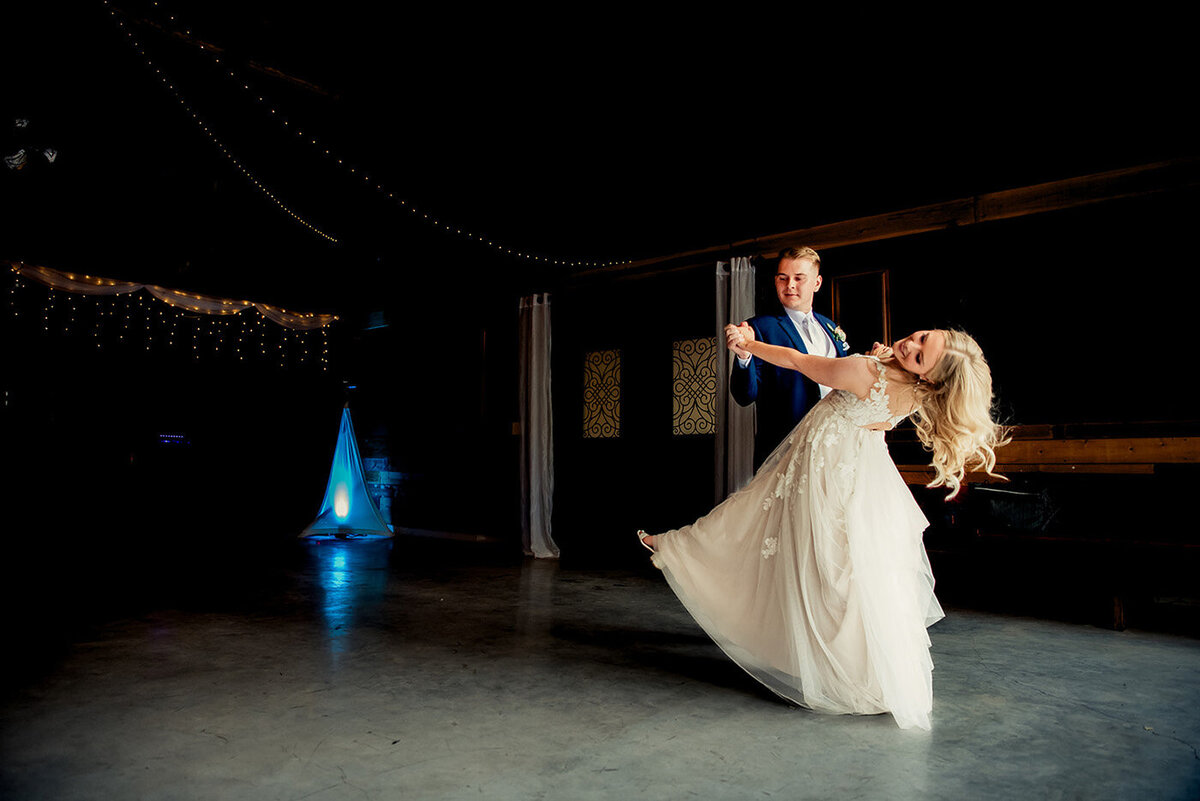 bride and groom dancing