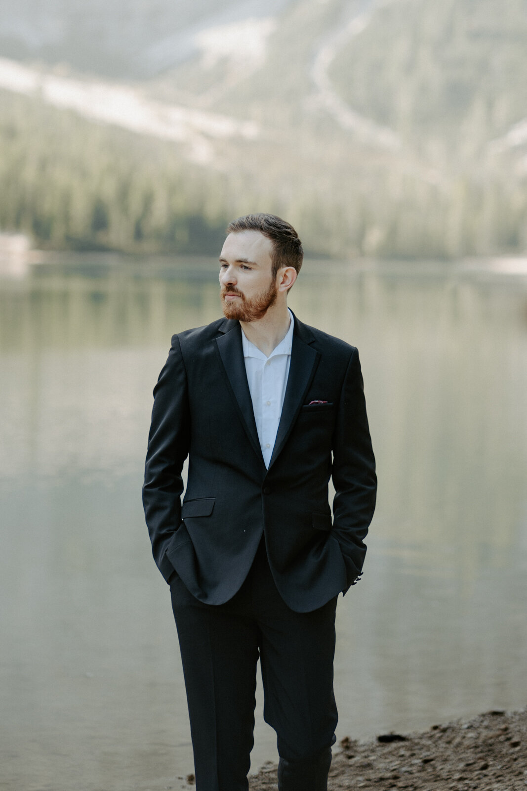 groom portrait at the Dolomites in Italy