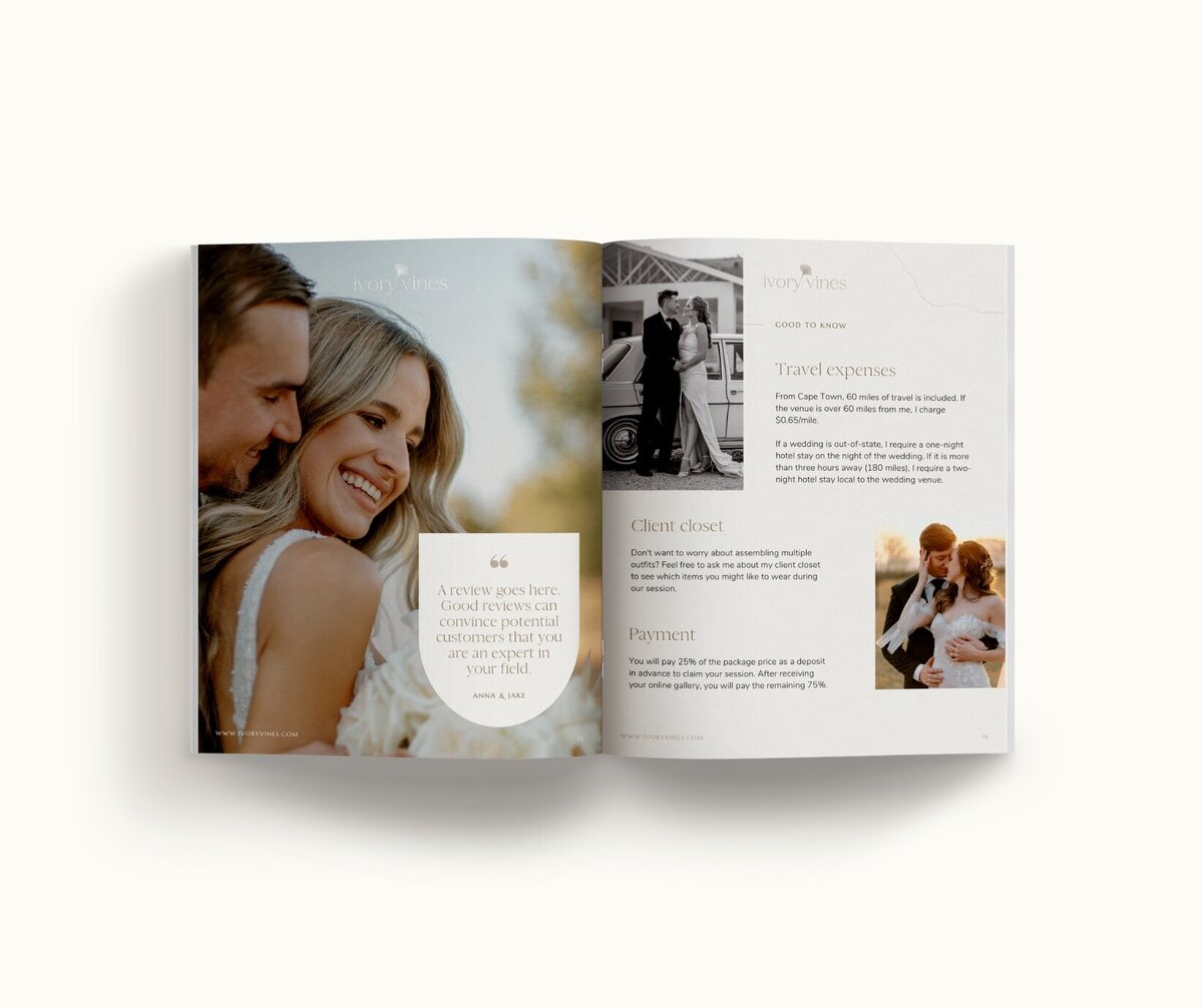 Neutral pricing guide template for photographers Ivory Vines  10
