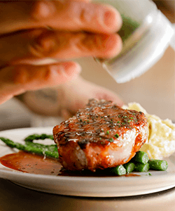Pork Chop and mashed potatoes from Max Dales Steak and Chop House Mount Vernon Restaurant