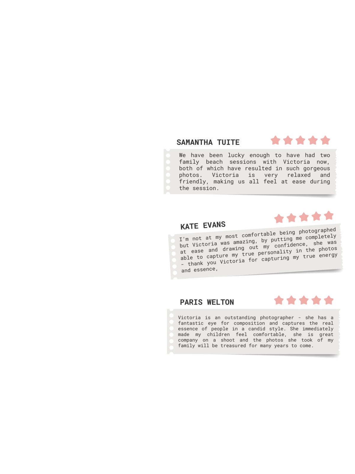 three fantastic five star reviews of The Sunlight Betweens photography