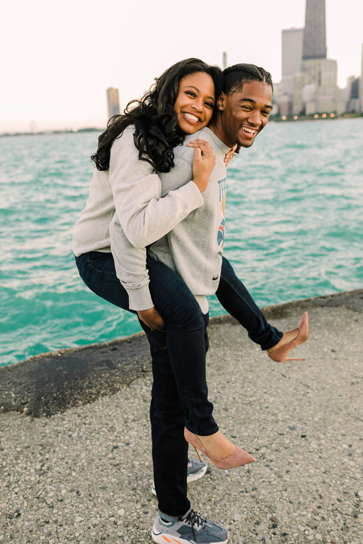 Black Tie Downtown Chicago Engagement Photo